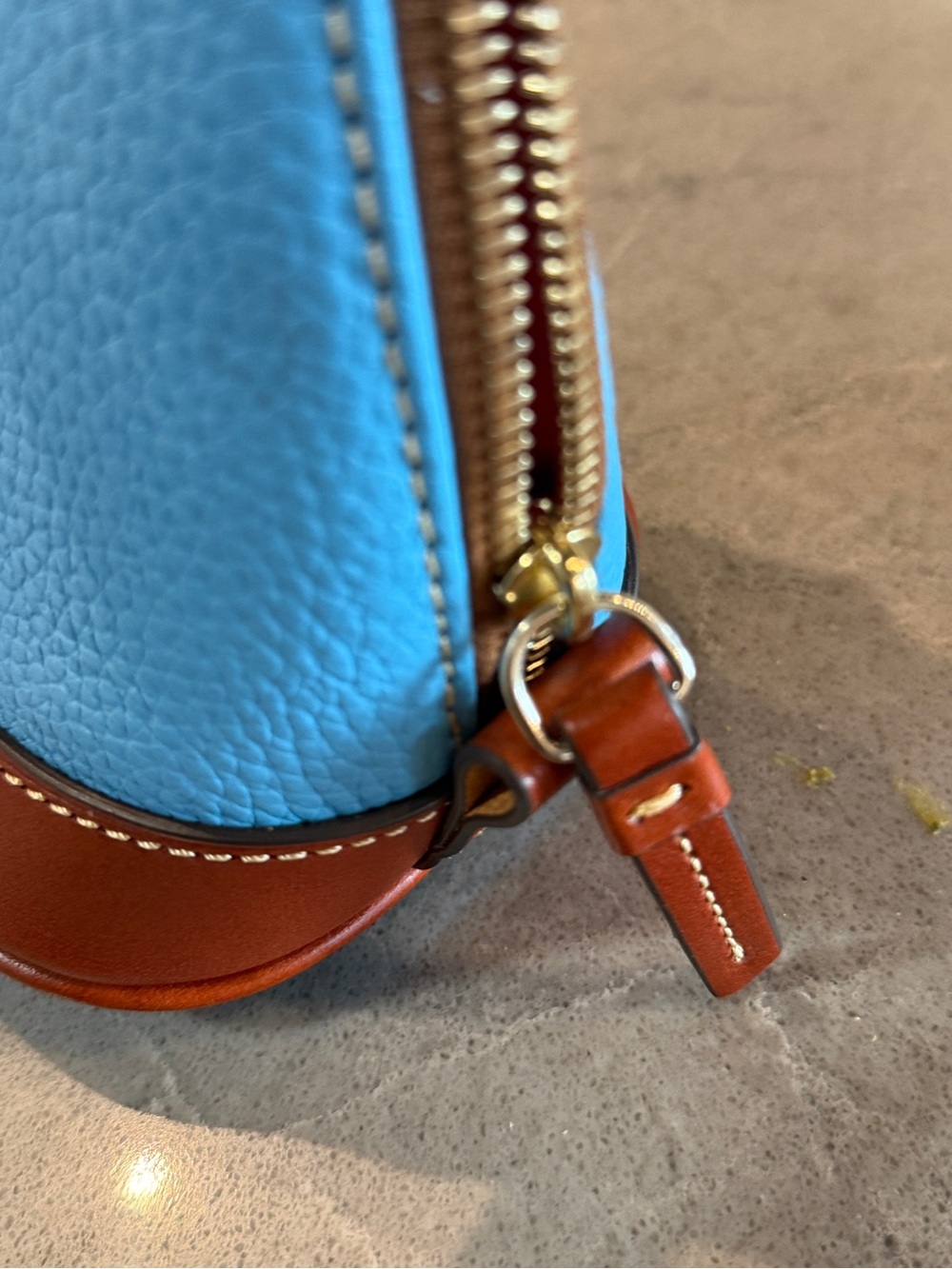 Dooney & Bourke Sky Blue Pebble Leather Satchel with Brown Trim and Handles NWT - Picture 9 of 10